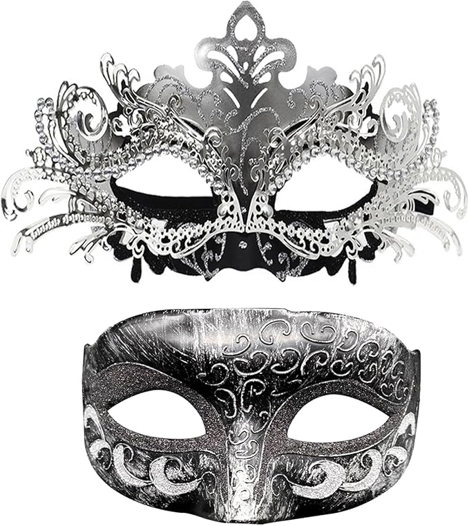 Couple Masquerade Mask Set - Venetian Style Masks for Halloween, Costume Parties and Carnival
