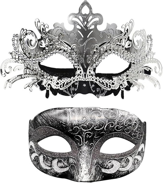 Couple Masquerade Mask Set - Venetian Style Masks for Halloween, Costume Parties and Carnival
