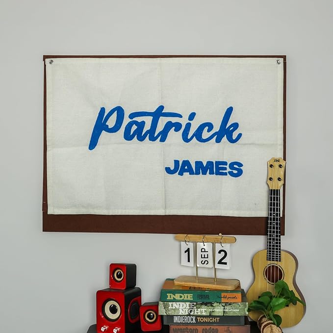 Personalized Hand Embroidered Baby Name Banner, Custom Name Canvas Nursery Sign for Kids Room Bedroom, Customized Nursery Sign Decor for Boys & Girls, Baby Shower Birthday Party Gift