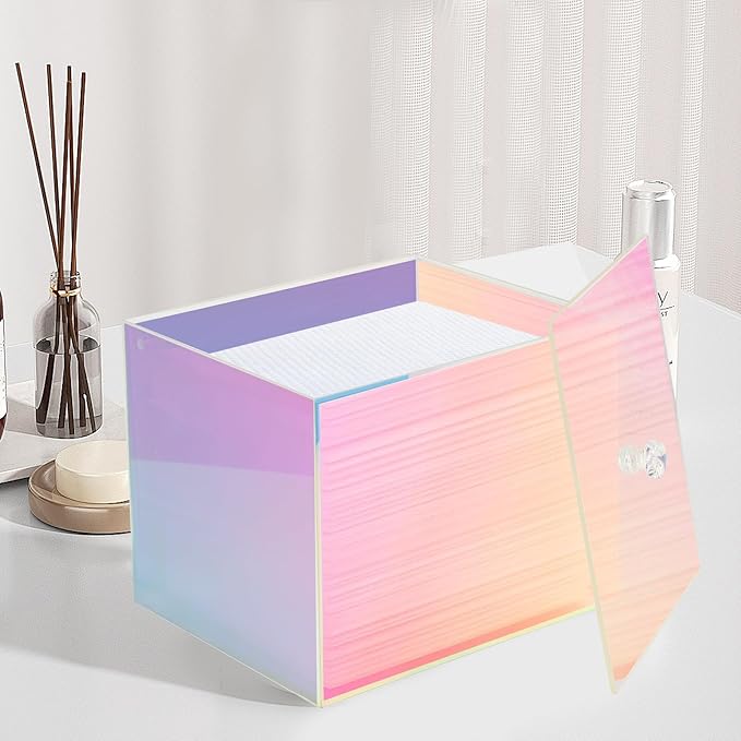 Face Towel Box, Acrylic Facial Disposable Towelettes Holder Container for XL Face Towels and Protects from Dust, Rainbow