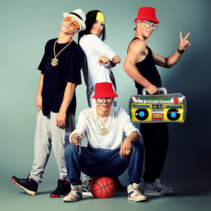 Gejoy Hip Hop Costume Kit 80s 90s Rapper Accessories Outfit for Men Women Sunglass Hat Chain Ring Halloween Party Decoration