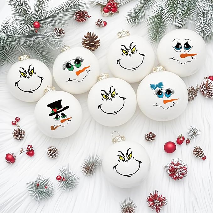 60 Pcs Christmas Face Stickers for Crafts Small 2 inch Vinyl Rub on Transfers UV Snowman Faces Pitcher Decals for Ornaments Glass Drinking Cups Wood Bowl Decorations Balls Party Supplies (snow60)