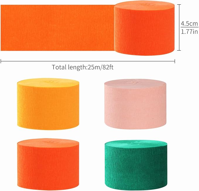 Pink Orange Green Party-Decorations Streamers - 8 Rolls Little Cutie Baby Shower Crepe Tissue Paper Streamer,Spring Summer Fall Autumn Garland Decor,Wedding Bridal Shower Birthday Favors Panduola