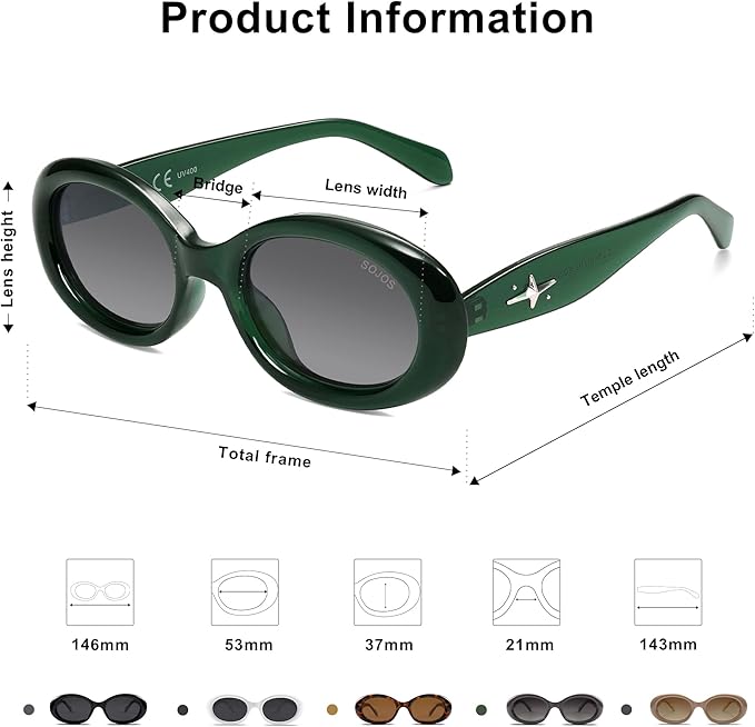 SOJOS Small Retro Oval Polarized Sunglasses for Women Men 90s Vintage UV400 Protection Tiny Sun Glasses SJ2286