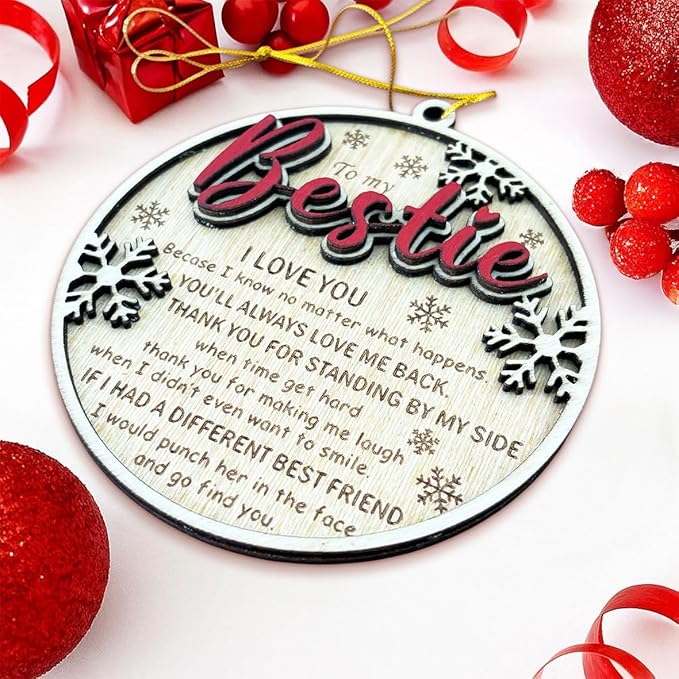 Bestie Christmas Ornament 2025 – Funny Best Friend Ornament, Wooden Holiday Tree Decoration, Sentimental Friendship Gift for Women, BFF Keepsake, Funny Present for Bestie
