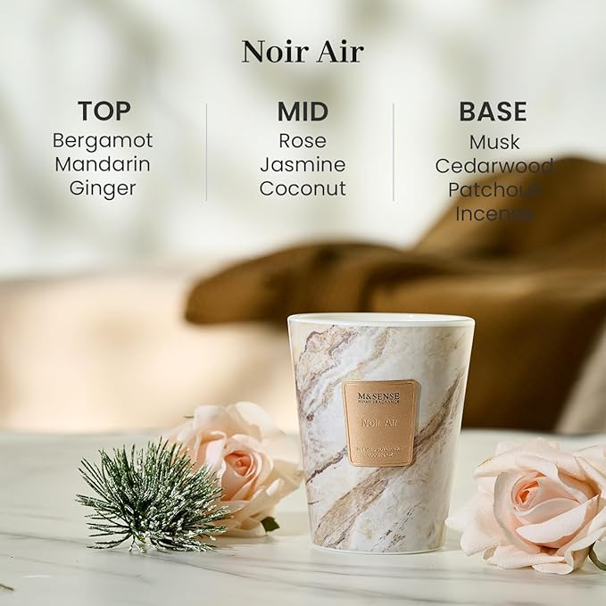 M&SENSE Noir Air Scented Candles for Home, 3 Wick Highly Scented Jar Candle, 14.1 Oz 80H Long Lasting Burning Christmas Candle for Women, Aromatherapy Candles for Holiday Christmas Gift