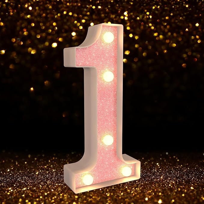 Marquee Light up Numbers 0-9, Battery Powered LED Light, Pink Glitter Plastic for 10th Birthday Decorations, Graduation Engagement Wedding Decor (Number 10)