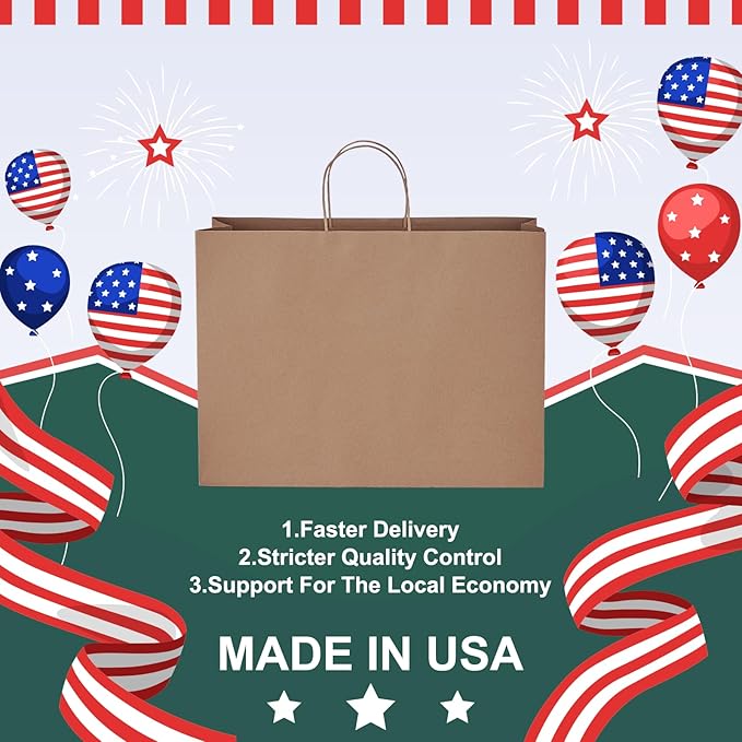 METRONIC Paper Gift Bags 16x6x12'' 200Pcs Brown Paper Bag with Handles Bulk for Small Business, Birthday Wedding Party Favor
