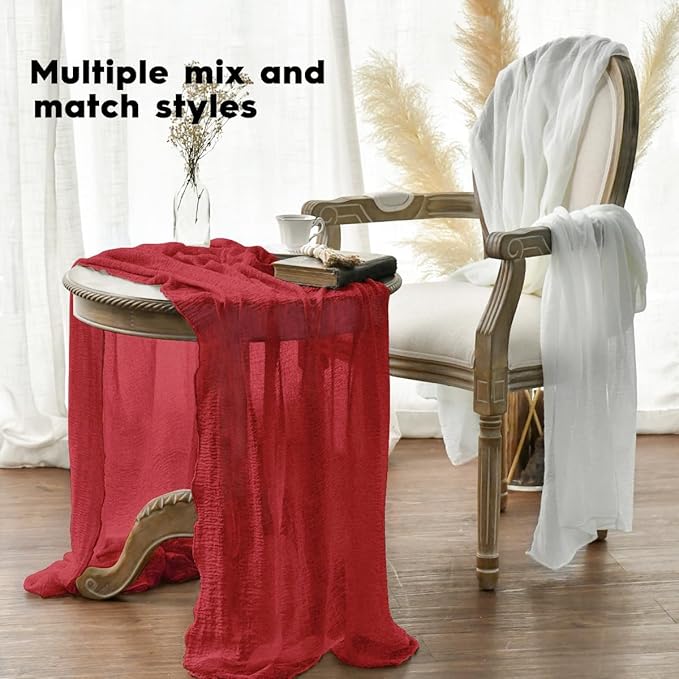 Artoid Mode Boho Cheesecloth Gauze Red Wedding Table Runner, 160 Inch Seasonal Christmas Fabric Kitchen Dining Holiday Table Decor for Home Party Indoor