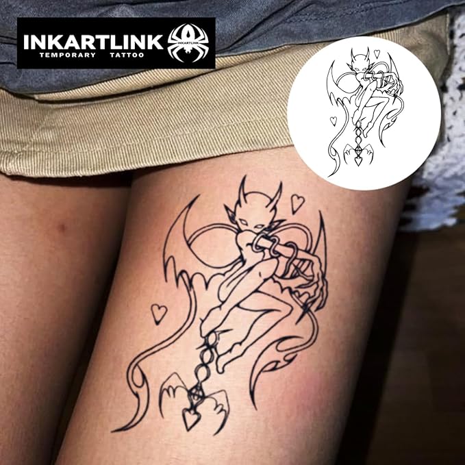 INKARTLINK Semi-Permanent Tattoos, Creative Dark Party Tattoo, Exquisite Realistic Design, Interesting Tattoo Experience, Cruelty-free, Non-reflective, Waterproof (Romantic Demon)