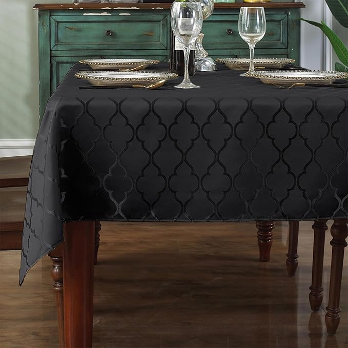 SASTYBALE Jacquard Tablecloth Rectangle Damask Fabric Table Cloth, Water Resistant & Wrinkle Free Polyester Table Cover for Kitchen Dining Tabletop Use (Oblong, 60" x 120" (10-12 Seats), Black)
