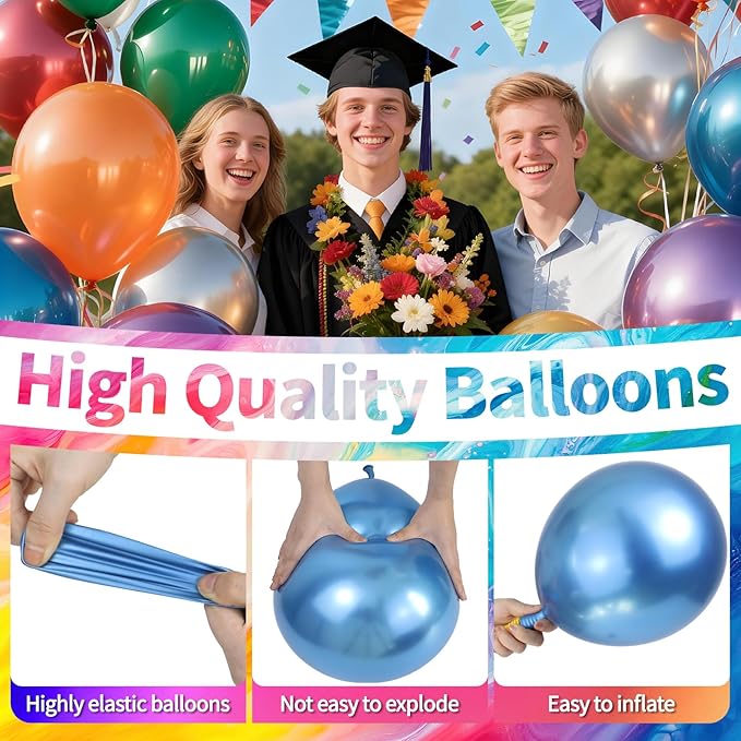 KAWKALSH Metallic Colorful Balloon 12 Inch, 110pcs Latex Party Balloons Helium Bright Color for Birthday Baby Shower Wedding Party Supplies Arch Garland Decoration