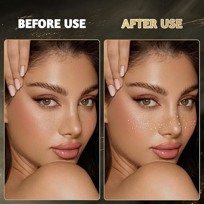 12Pcs Glitter Freckles for Women, Long Lasting Waterproof Holographic Sparkle Temporary Face Tattoo Star Sticker Makeup Patches for Rave Musical Festival Accessories (SILVER & GOLD FRECKLES)