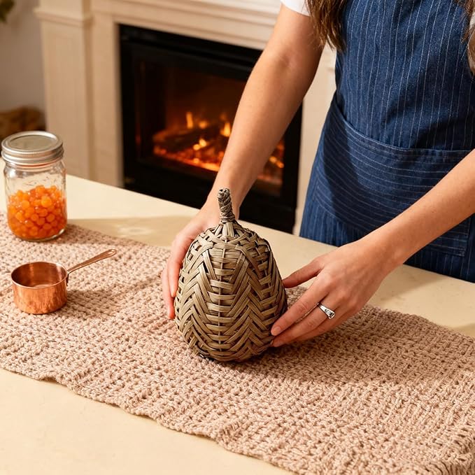 1Pcs of 5 Inch Bamboo-Woven Autumn Harvest Big Pumpkin Decor is Suitable for Thanksgiving & Halloween Fall Decorations. These Pumpkins are Perfect as Decorative Pumpkins for Table Decor