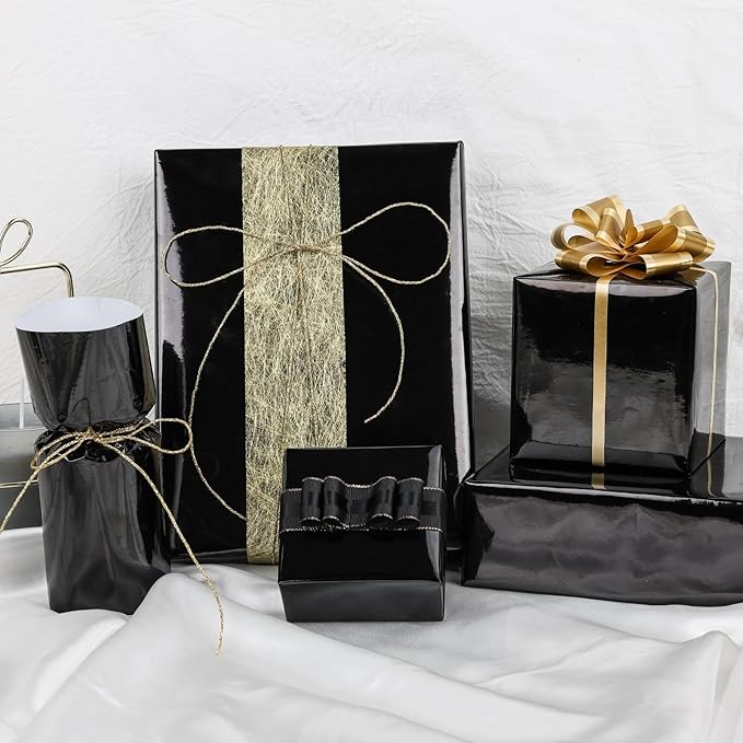 NESCCI Black Metallic Wrapping Paper, Solid Color Paper,Gift Wrapping Paper,Perfect for Wedding,Valentine's Day,Birthday, Christmas,Baby Shower,DIY Bouquet (17.5 Inches X 32.8 Feet)