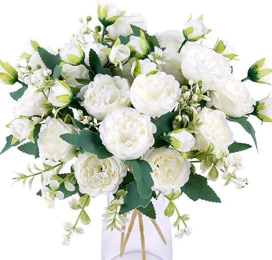 Floweroyal 12 Bunches Peony Artificial Flowers White Flowers Silk Peonies Bouquets for Wedding Party Table Centerpieces Floral Arrangement Home Kitchen Decor