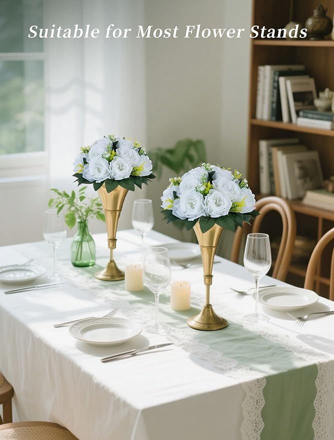 BLOSMON White Flowers for Wedding Centerpieces: 10 Pcs Artificial Roses Flower Balls for Table - Fake Silk Kissing Bouquet Floral Arrangement Center for Home Party Event Decor