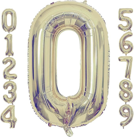 Champagne Gold 0 Number Balloons, 40 Inch Giant Number 0 Balloons Foil Mylar Helium Light Gold Number Balloons for 10th Birthday Party Supplies Anniversary Event Celebration Decorations