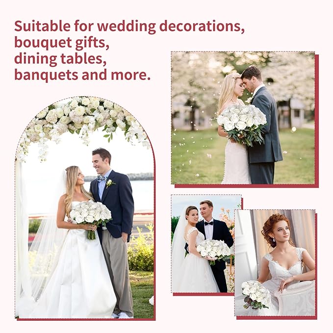 102 PCS Fake Roses Artificial Flowers Bulk, White Roses Bridal Bouquet Silk Faux Rose with Stems for Wedding Flowers Decoration, Valentine's Day, Bridal Bouquet, Anniversary,Home Decor(102PCS, White)