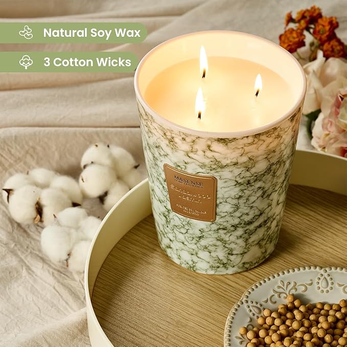 M&SENSE Extra Large Candle 35oz 150H SandalwoodJasmin Scented, 3 Wick Highly Scented Jar Candle, XL Large Christmas Gift Candle for Women, Long Lasting Burning for Holiday, Thanksgiving, Christmas