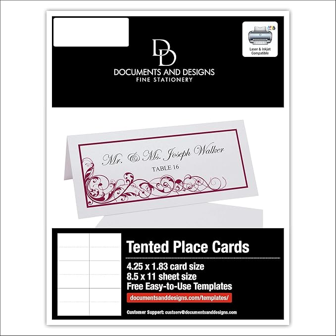 Scribble Vintage Swirl Printable Place Cards, Burgundy (Choose Color), Set of 150 (25 Sheets), Laser & Inkjet Printers - Wedding, Party, Dinner, and Special Events