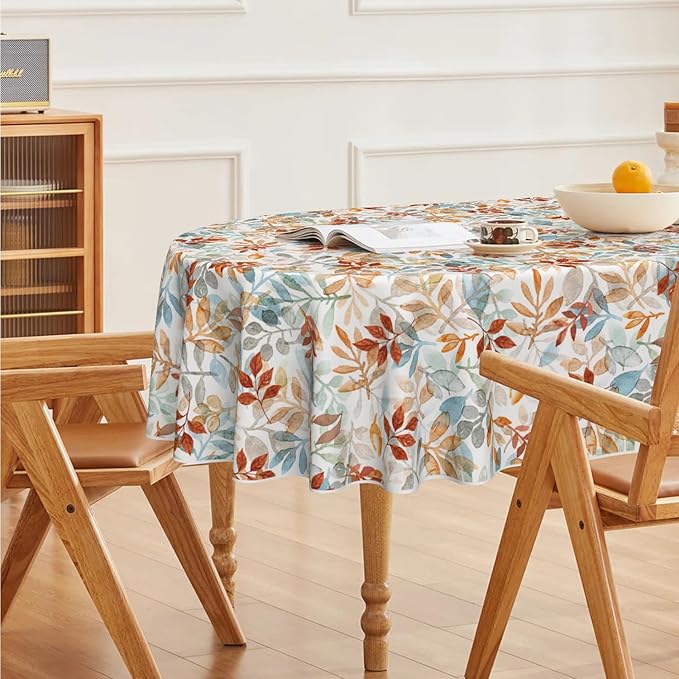 Horaldaily Fall Tablecloth 60×84 Inch Oval, Thanksgiving Autumn Harvest Orange Blue Watercolor Leaf Table Cover for Party Picnic Dinner Decor