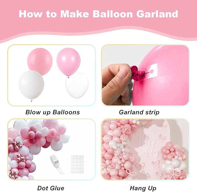 Bow Pink Balloon Arch Kit - Pearl & Clear Balloons (260 Pieces) for Girl's Birthday or Baby Shower