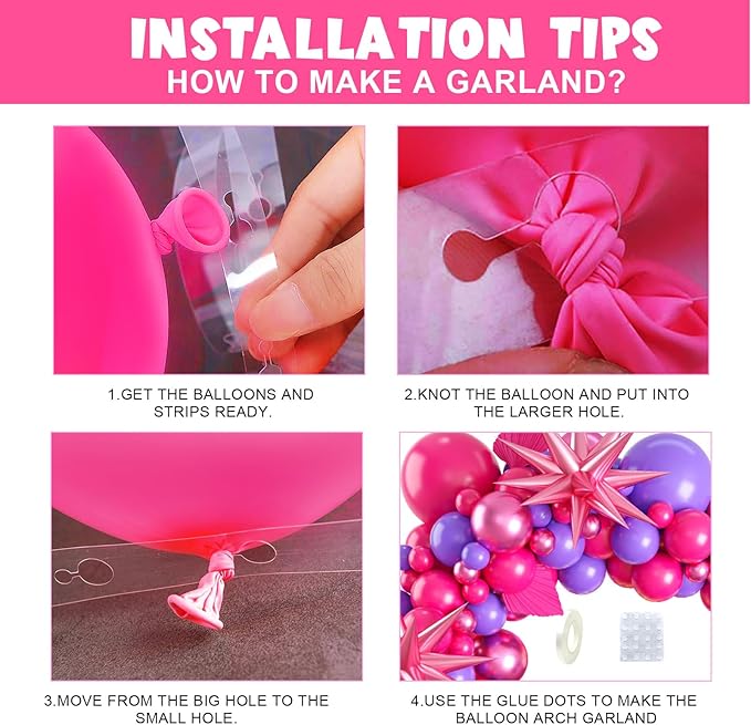 Paready Hot Pink Purple Balloons Garland Arch Kit, 100Pcs Pink Purple Metallic Balloons Arch for Girls Birthday Baby Shower Engagement Wedding Bridal Shower Party Decorations