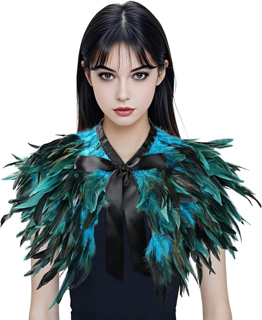 Gothic Natural Feather Shrug Feather Shawl Wrap Cape Victorian Collar for Halloween Cosplay Party Costume Accessories