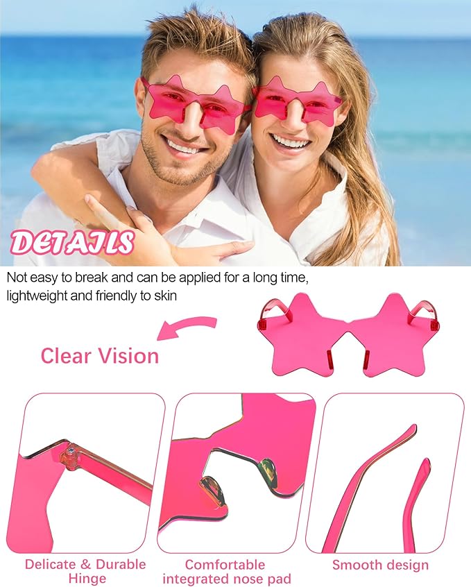 20 Pairs Rimless Star Sunglasses Bulk Transparent Candy Color Star Glasses for Women Men Party Favors
