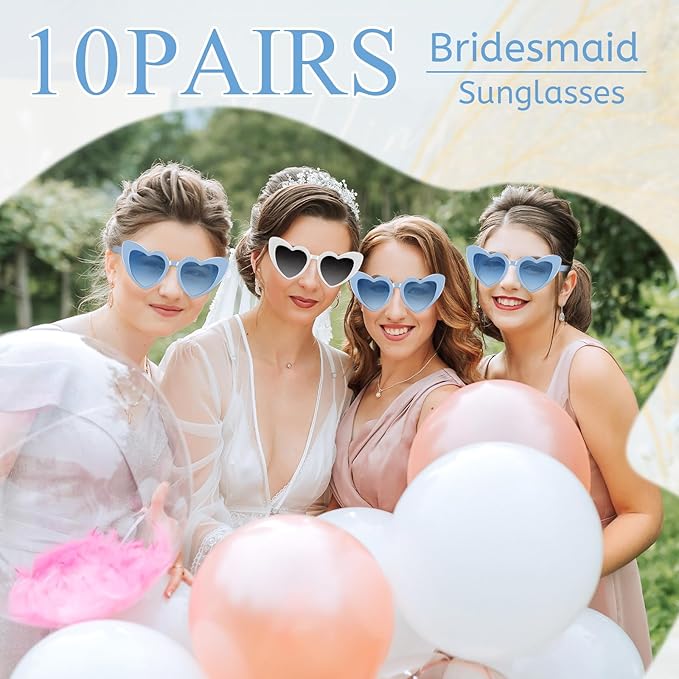 4/6/8/10/12 Pack Bachelorette Sunglasses Heart Sunglasses Vintage Heart Shaped Glasses for Women Bridal Party Wedding