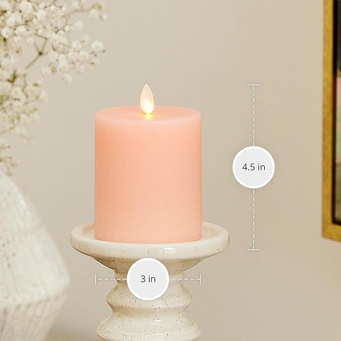 Luminara Flameless LED Battery Operated Flickering Pillar Candles, Mellow Peach Pack of 1 3" x 4.5", Realistic Moving Flame Real Wax Indoor/Outdoor