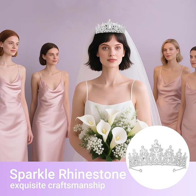 Tiara Crown for Women, Queen Tiara for Birthday Prom Bridal Party Custome Silver