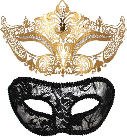 MYMENU Masquerade Mask for Couples Women Metal Rhinestone Venetian Party Evening Prom ball