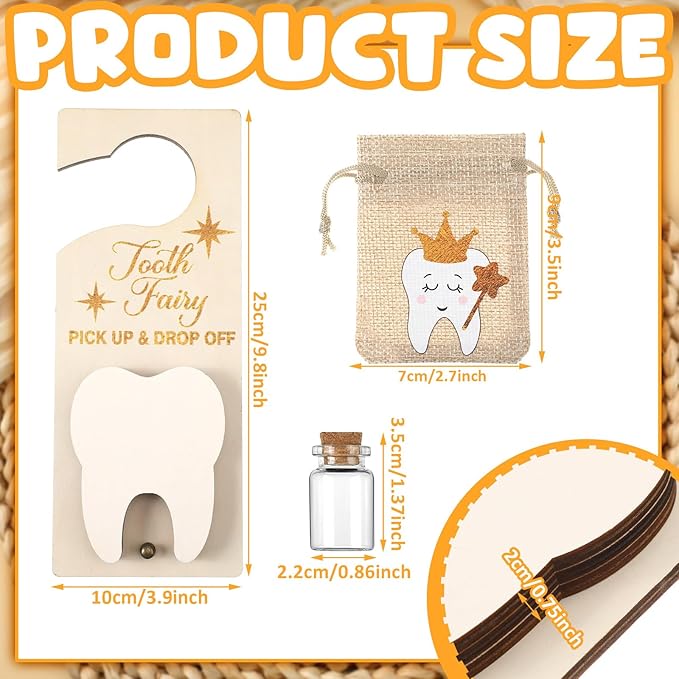 Tooth Fairy Holder Bag Hanger with Money Slot Keepsake Bottle Velvet Pouch Tooth Fairy Box Encourage Gift for Lost Teeth Boy Girl Milk(Classic,Light Brown)