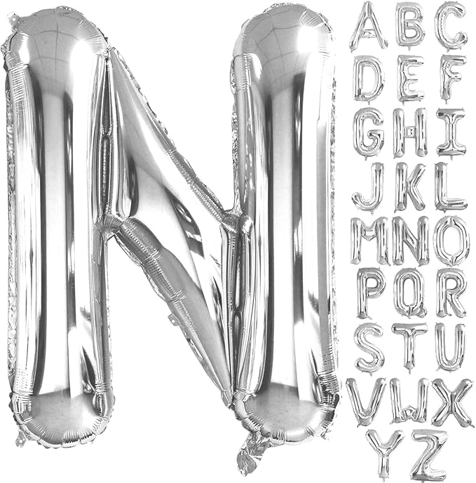 Lovoir 40 Inch Large Silver Letter N Balloons Big Size Jumbo Mylar Foil Helium Balloon for Birthday Party Celebration Decorations Alphabet Silver N
