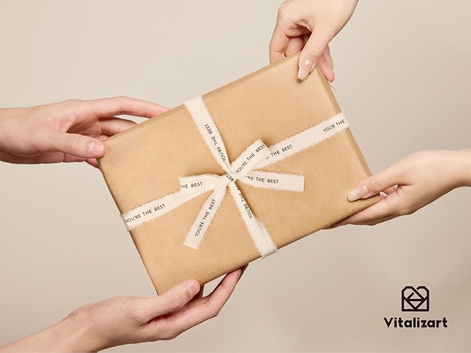 Vitalizart You're The Best Cotton Ribbon 5/8 Inch Cream White Natural Handmade Frayed Fringe Ribbons 15 Yd 3 Rolls for Gift Wrapping Flower Bouquet Decor