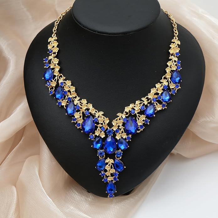 CSY Elegant Crystal Costume Jewelry Sets Flower Bridal Necklace Earrings Stretch Bangle Set for Bride Bridesmaid Wedding Dress Accessories