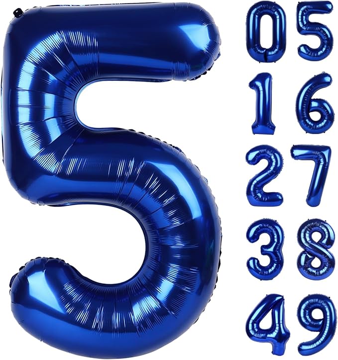 Night Blue 40 Inch Large Number 5 Birthday Balloon, 2025 Five 5th 15 25 35 50 55 Birthday Celebration Decorations, Night Blue Foil 5 Mylar Helium Balloons Girl Boy Anniversary Party Supplies