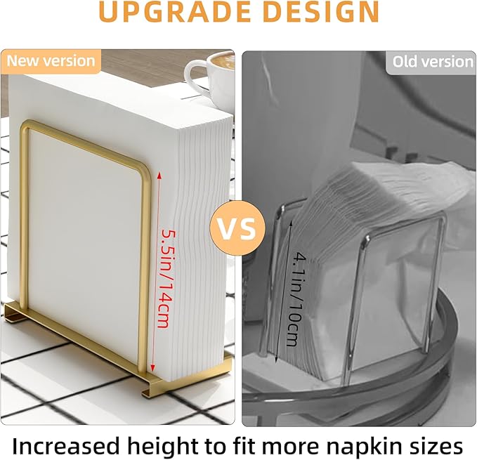Napkin Holder for Table, Metal Napkin Holder for Kitchen Dining, Standing Paper Napkin Storage for Table Countertop, Gold