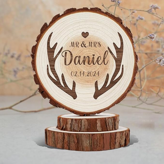 Antler Wedding Cake Topper, Personalized Rustic Country Decor for Grooms and Bride Cake Decorations, Custom Wood Mr & Mrs Boho Anniversary Keepsake, Custom Deer Lovers Couple Gifts