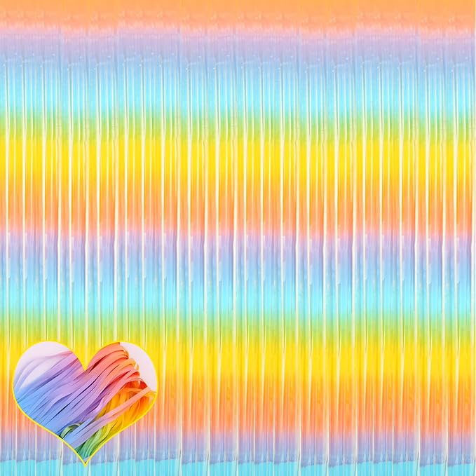 4 Pack Fringe Curtain Backdrop, 3.2Ft x 9.8Ft Rainbow Metallic Tinsel Foil Fringe Streamers Background for Photo Booth Birthday Wedding Baby Shower Carnival Easter Mother’s Day Party Decorations