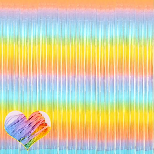 4 Pack Fringe Curtain Backdrop, 3.2Ft x 9.8Ft Rainbow Metallic Tinsel Foil Fringe Streamers Background for Photo Booth Birthday Wedding Baby Shower Carnival Easter Mother’s Day Party Decorations