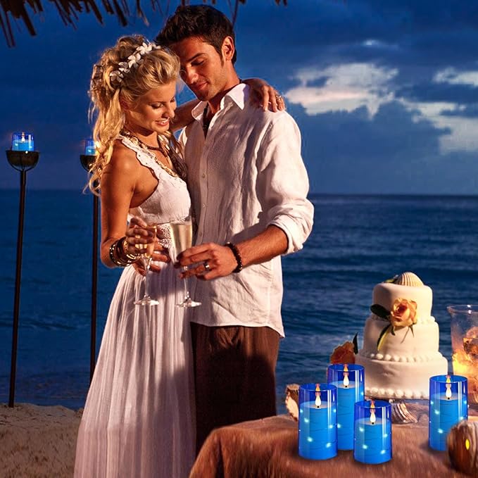 NURADA Flickering Flameless Candles: 3D Wick Built-in Star String Lights Acrylic Unbreakable Battery Operated LED Pillar Candles with Remote and Timer - 3 Pack for Wedding Valentine's Day Decor