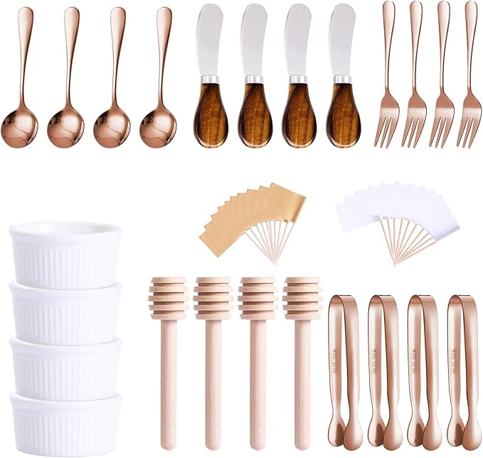 Charcuterie Accessories(25 Psc), Cheese Spreaders For Charcuterie Board, Mini Serving Spoons, Blank Toothpick Flags, Bowl For Christmas Pastry Making, forks And Mini Serving Tongs