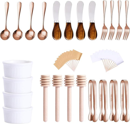 Charcuterie Accessories(25 Psc), Cheese Spreaders For Charcuterie Board, Mini Serving Spoons, Blank Toothpick Flags, Bowl For Christmas Pastry Making, forks And Mini Serving Tongs