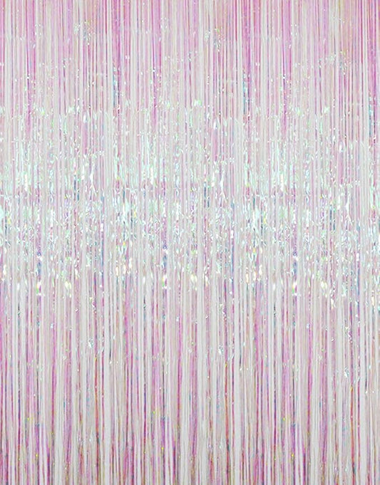 GOER 3.2 ft x 9.8 ft Metallic Tinsel Foil Fringe Curtains Party Photo Backdrop Party Streamers for Birthday,Graduation,New Year Eve Decorations Wedding Decor (Iridescent,5 pcs)
