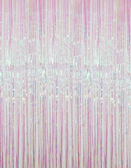 GOER 3.2 ft x 9.8 ft Metallic Tinsel Foil Fringe Curtains Party Photo Backdrop Party Streamers for Birthday,Graduation,New Year Eve Decorations Wedding Decor (4 Packs,Iridescent)