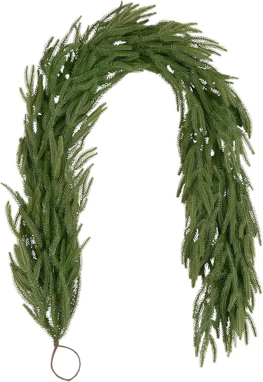 U'Artlines 1Pcs Christmas Norfolk Pine Garland, 6 Ft Xmas Faux Greenery Garland Real Touch Winter Cedar Garlands for Table Stairs Mantle Fireplace Holiday Decoration