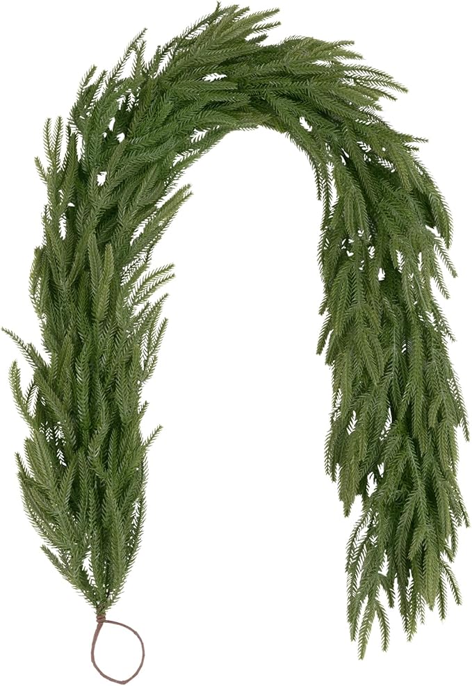 U'Artlines 1Pcs Christmas Norfolk Pine Garland, 9 Ft Xmas Faux Greenery Garland Real Touch Winter Cedar Garlands for Table Stairs Mantle Fireplace Holiday Decoration